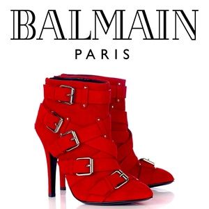 Giuseppe Zanotti x Balmain red suede ankle boots